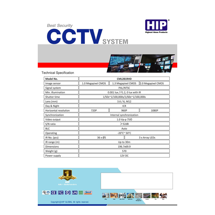  CAMERA CCTV  HIP CML281RHD 1.3MP