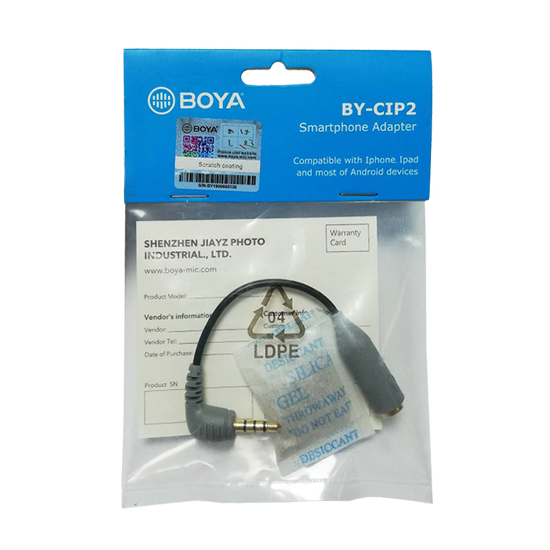 BOYA BY-CIP2 Smartphone Adapter 3.5mm,Microphone Cable