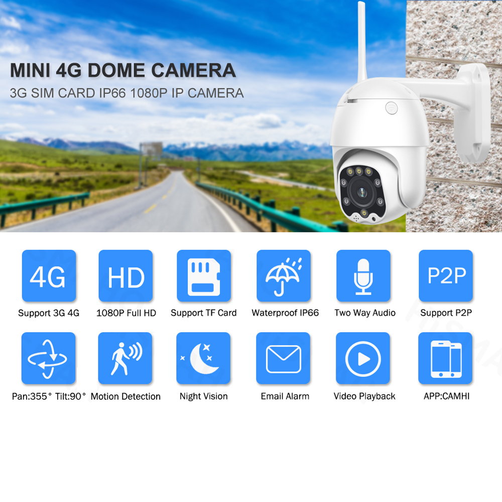 3G 4G PTZ Dome IP CamHi 2WAY Audio Wireless WiFi 1080P