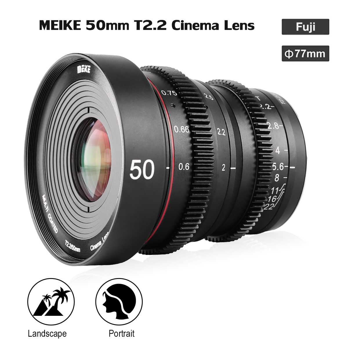 Lens MEIKE 50mm T2.2 Manual Focus Cinema Lens for Fuji X-Mount