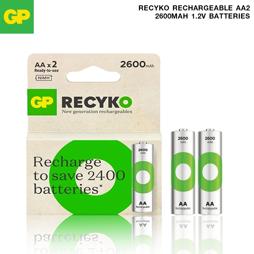 GP Recyko Rechargeable AA2 2600mAh 1.2V Batteries GP Recyko Rechargeable AA2 2600mAh 1.2V Batteries