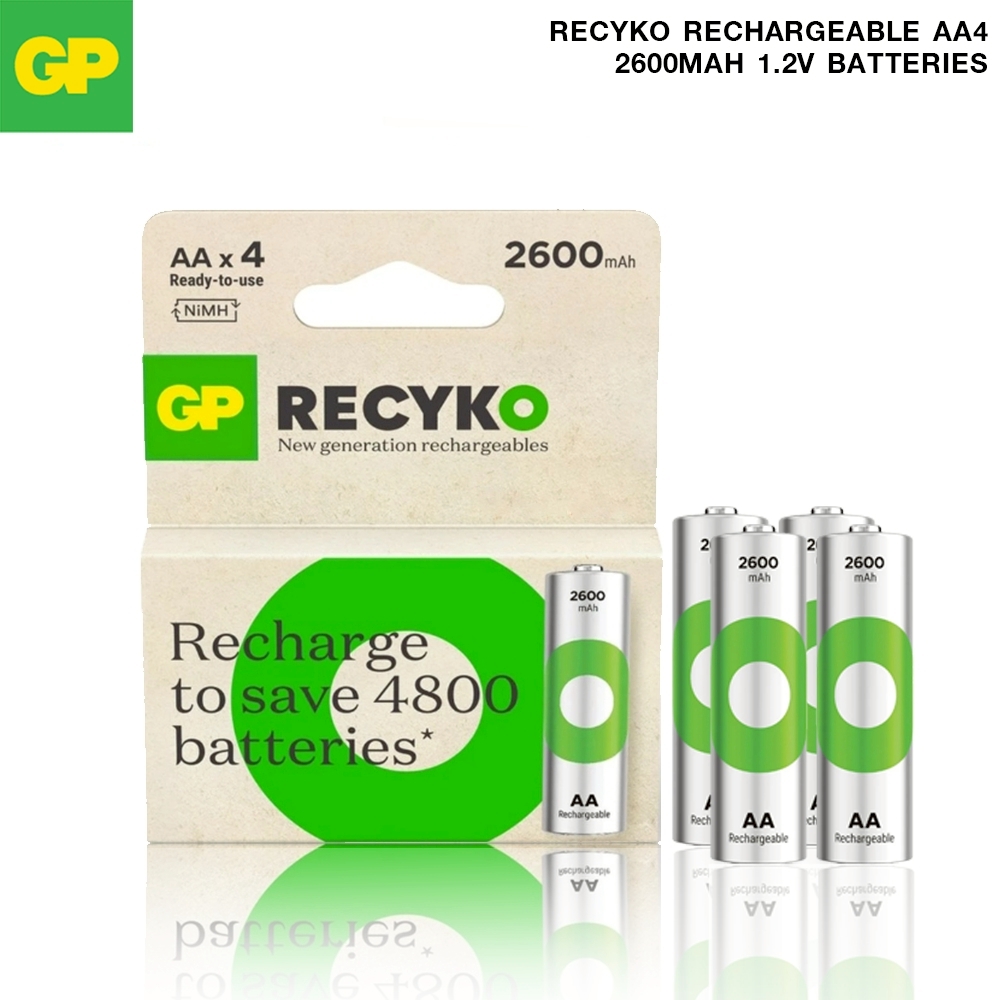 GP Recyko Rechargeable AA4 2600mAh 1.2V Batteries GP Recyko Rechargeable AA4 2600mAh 1.2V Batteries