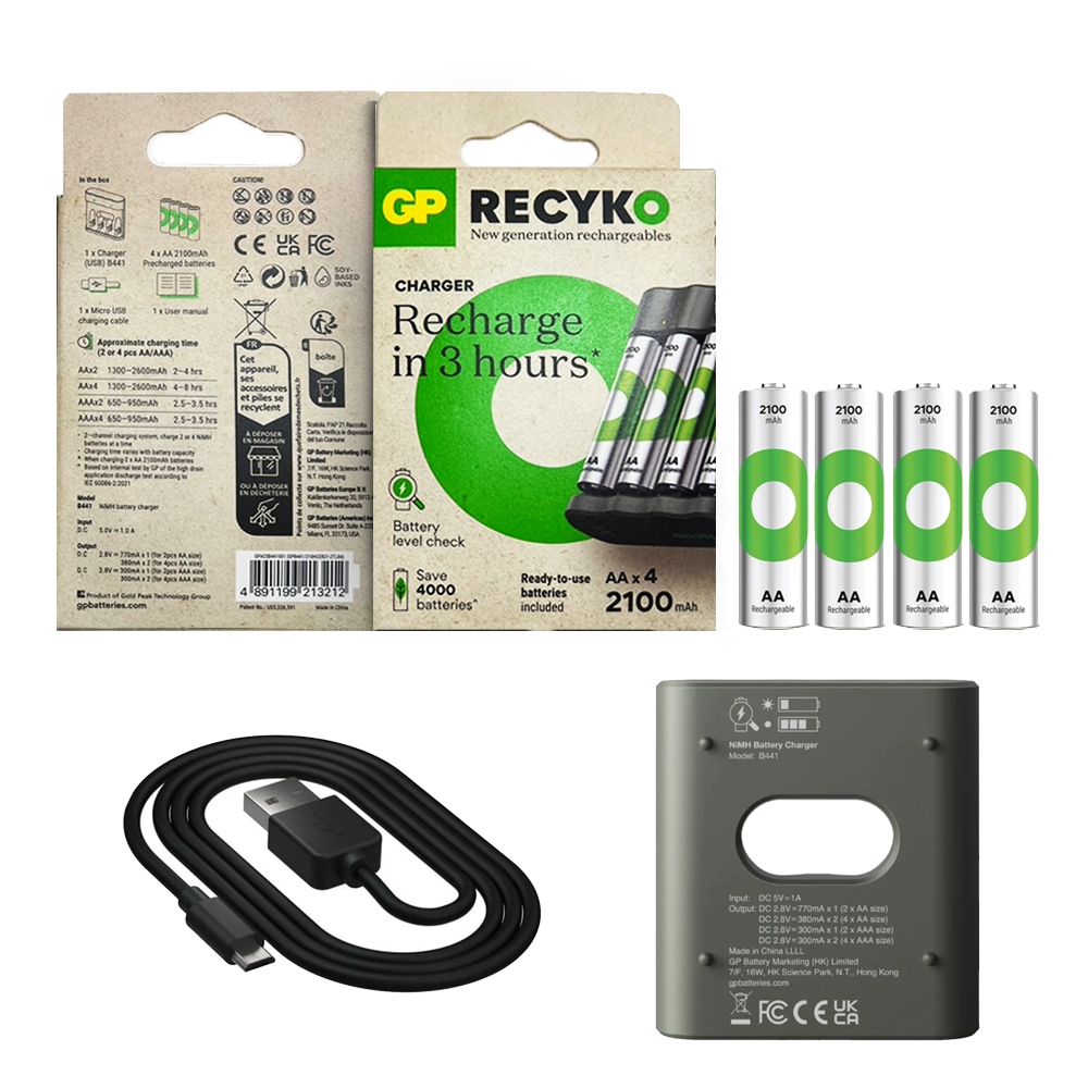 GP ReCyko Recharge AA4 + Charger  2100mAh  GP ReCyko Recharge AA4 + Charger  2100mAh