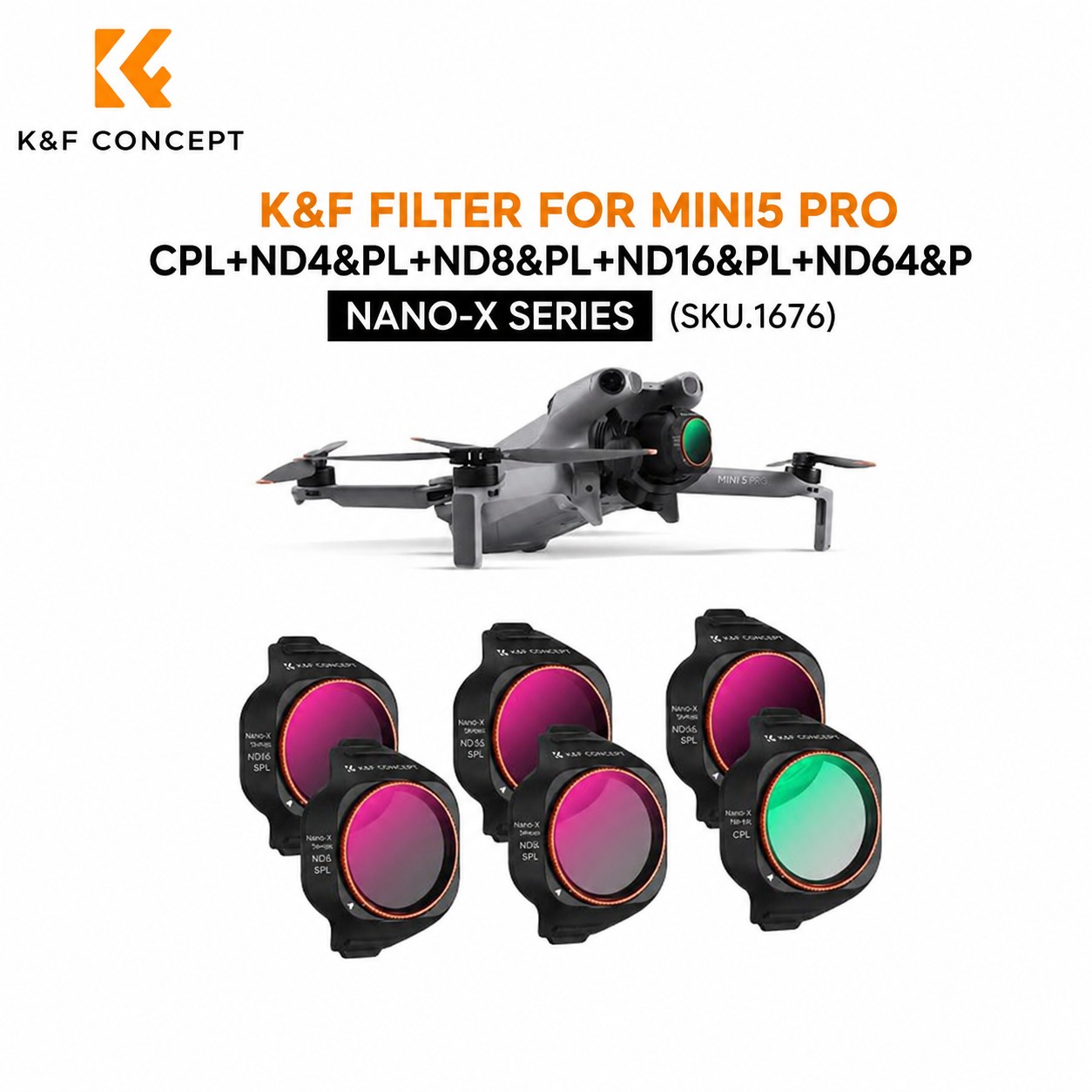 K&F Concept FILTER FOR MINI5 PRO CPL+ND4&PL+ND8&PL+ND16&PL+ND64&P NANO-X SERIES (SKU.1676)
