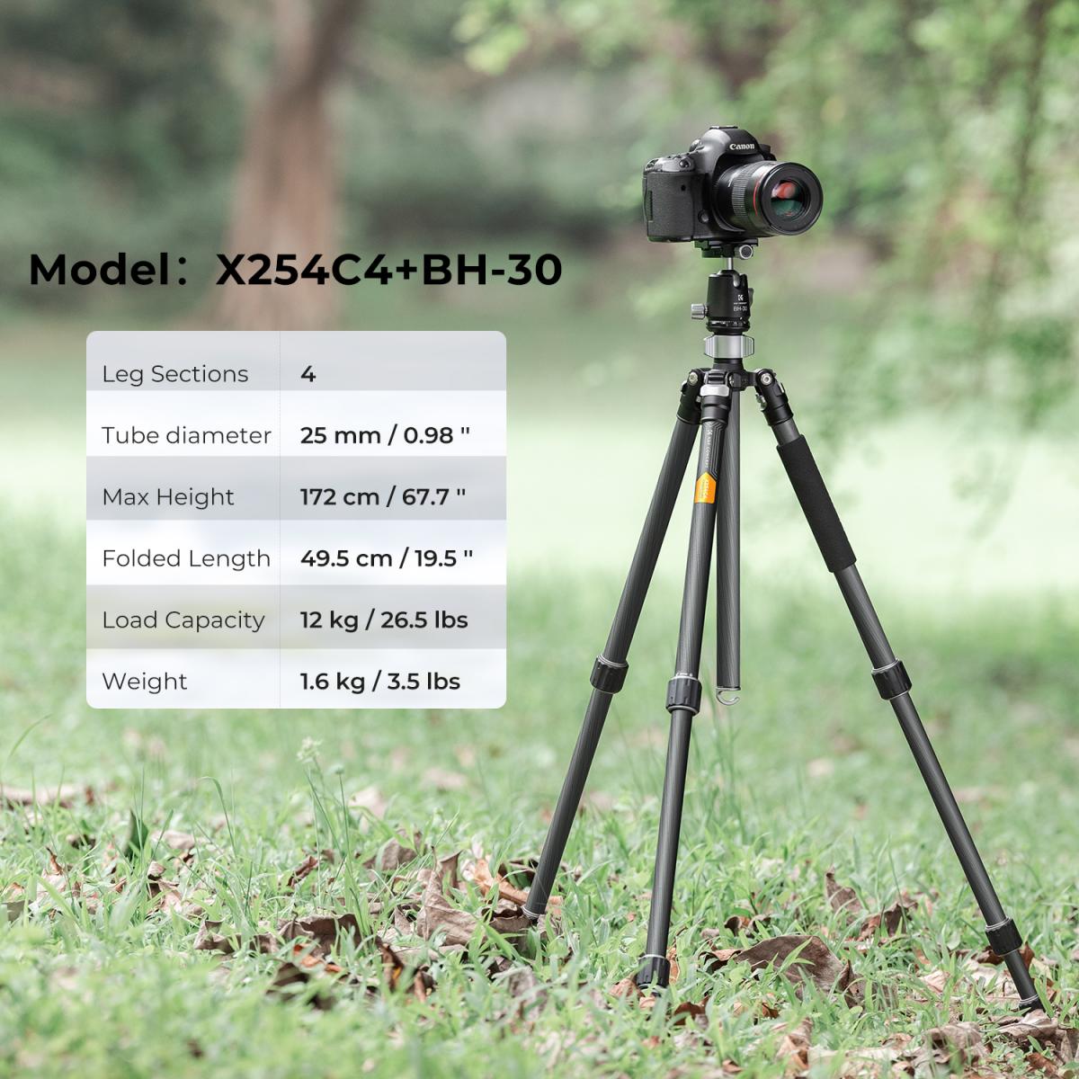 K&F CONCEPT KF09.116 X254C4+BH-30L Carbon Fiber Tripod