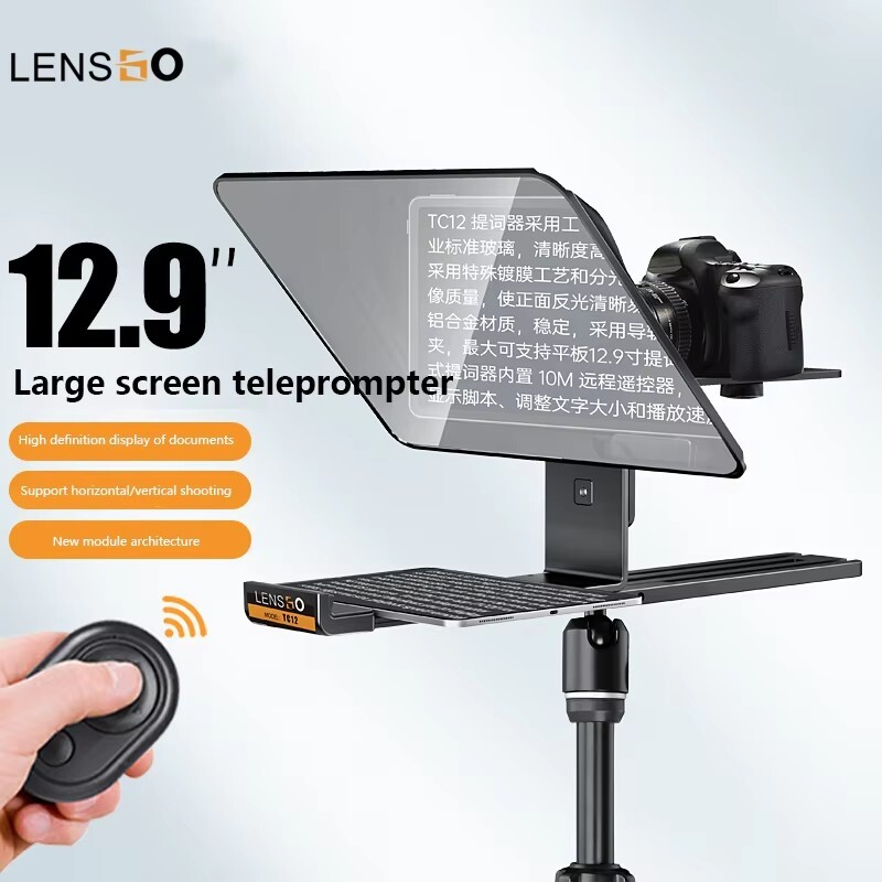 LENSGO TC12  12.9 inches Aluminum Teleprompter with Remote for iPad Tablet Phone DSLR Camera